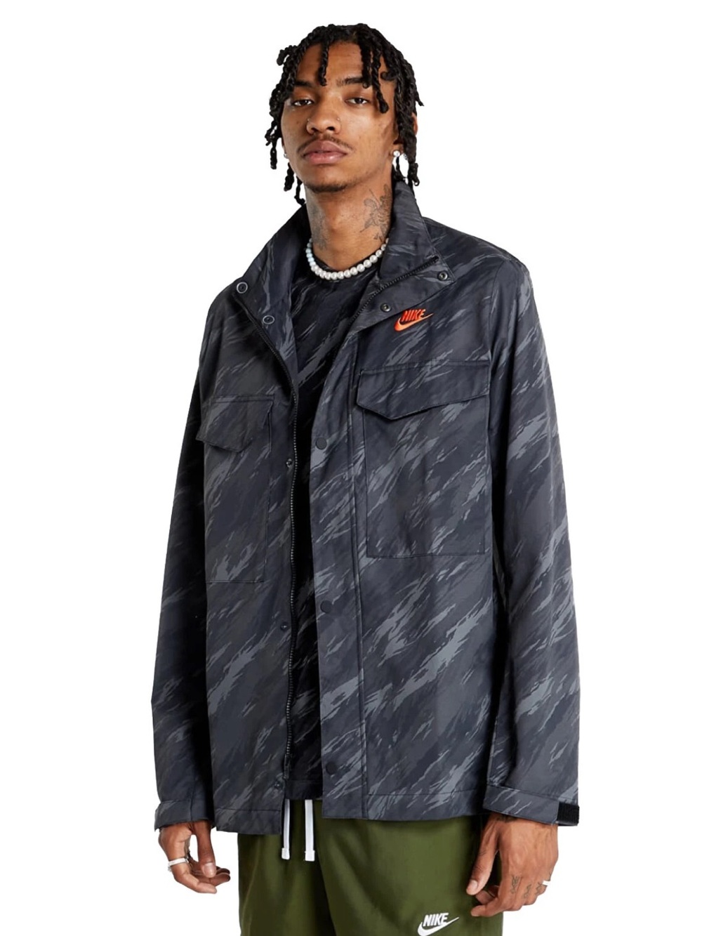 Nike Mens L Military Camo Woven M65 Lightweight Jacket Black